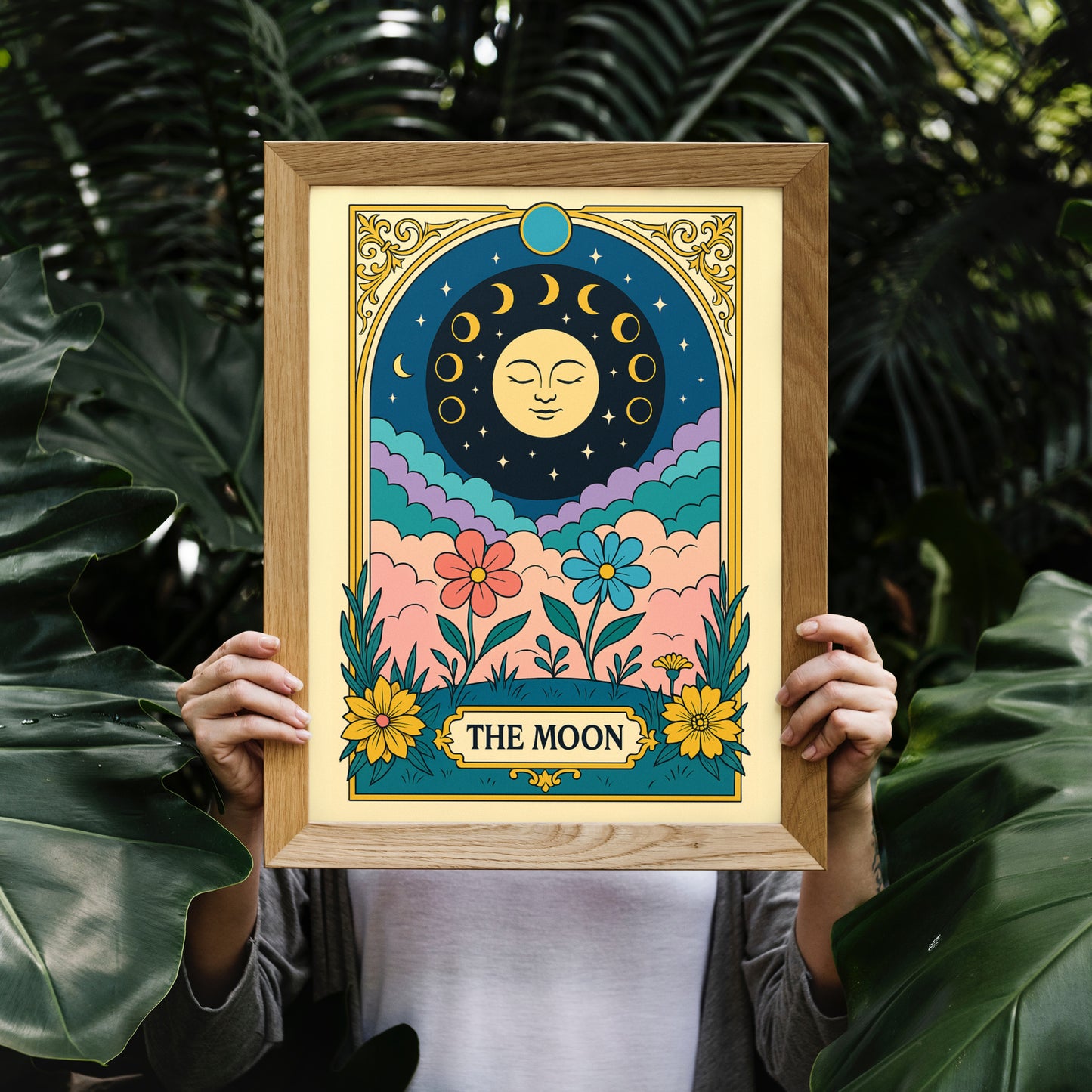 The Moon Tarot Card Printable Poster | Elegant Celestial Tarot Wall Art | Major Arcana Digital Download | Mystical Floral Astrology Decor