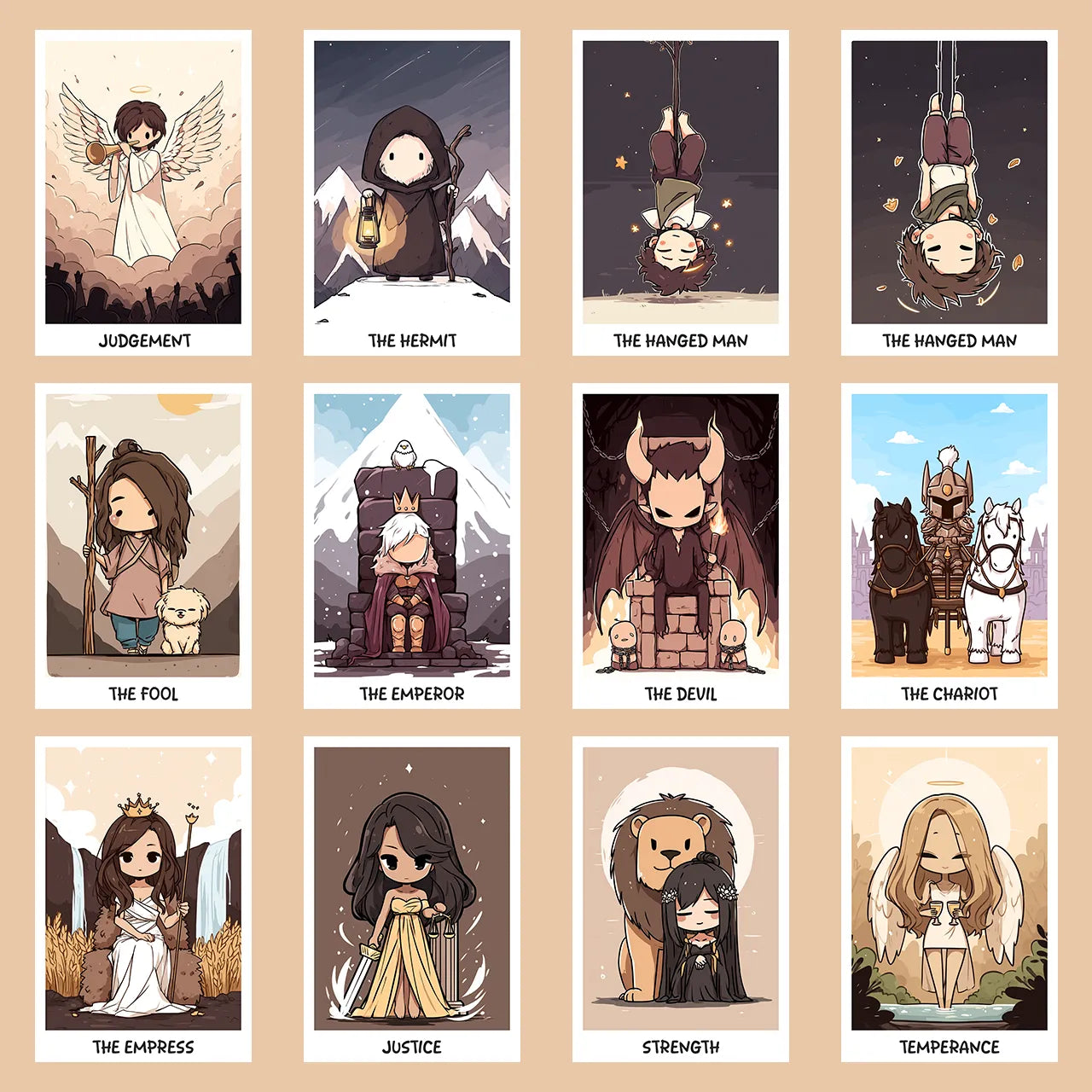 Chibi Major Arcana Tarot Card Set – 22 Printable Digital Cards (Kawaii Style)