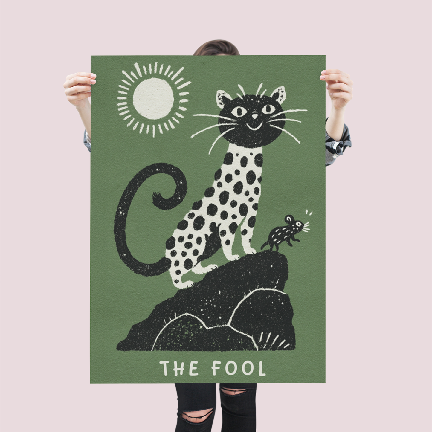 The Fool Tarot Cat Art Print – Whimsical Leopard Tarot Card Illustration, Digital Download, Animal Tarot Poster Wall Decor, Spiritual Gift