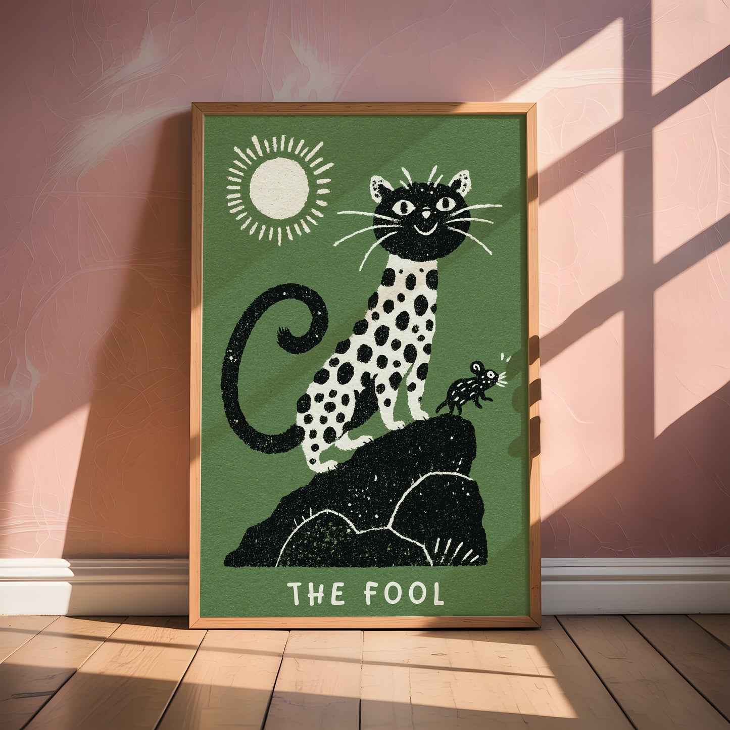 The Fool Tarot Cat Art Print – Whimsical Leopard Tarot Card Illustration, Digital Download, Animal Tarot Poster Wall Decor, Spiritual Gift