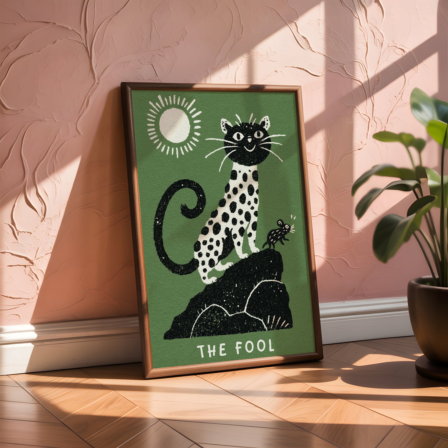 The Fool Tarot Cat Art Print – Whimsical Leopard Tarot Card Illustration, Digital Download, Animal Tarot Poster Wall Decor, Spiritual Gift
