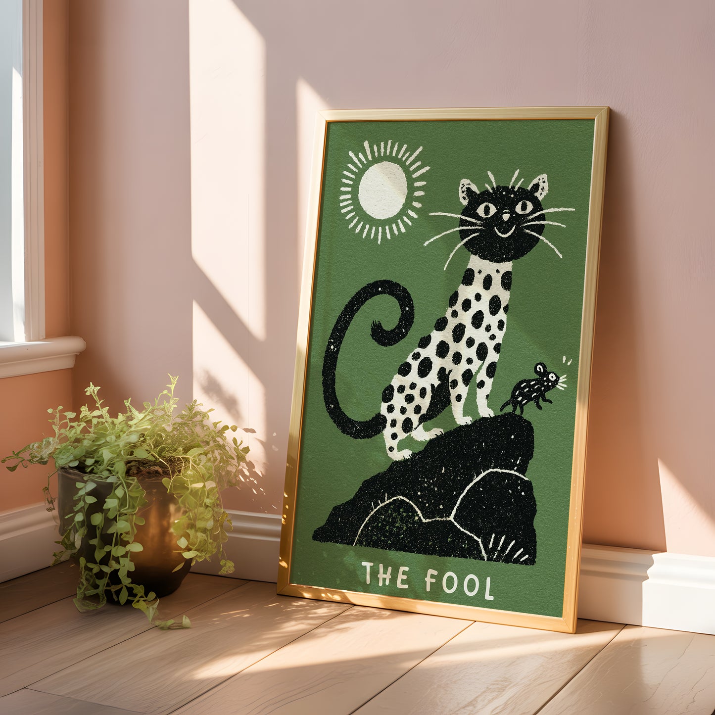 The Fool Tarot Cat Art Print – Whimsical Leopard Tarot Card Illustration, Digital Download, Animal Tarot Poster Wall Decor, Spiritual Gift