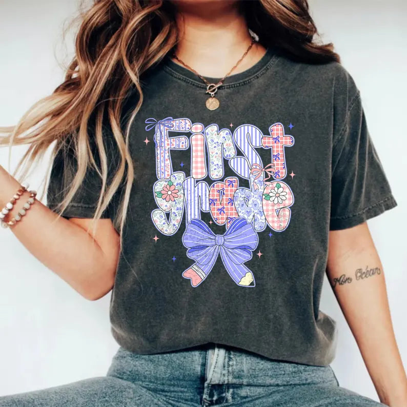 Preppy Back to School Floral PNG Bundle Png, First Day of School PNG, Preppy School Png, School Bundle Png, First/Second/Third Grade Design