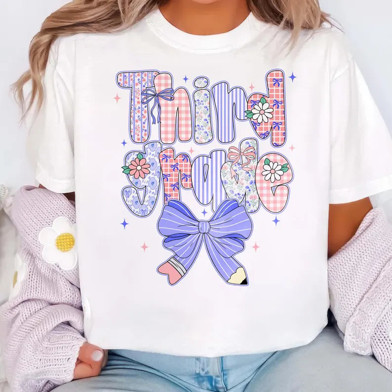 Preppy Back to School Floral PNG Bundle Png, First Day of School PNG, Preppy School Png, School Bundle Png, First/Second/Third Grade Design