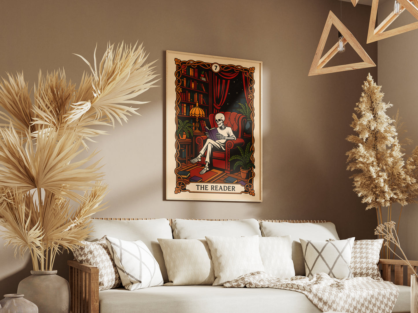 The Reader Tarot Card, Gothic Art Print, Witchy Home Decor, Cozy Skeleton Decor, Spooky Wall Art, Skull Print, Book Lover Gift