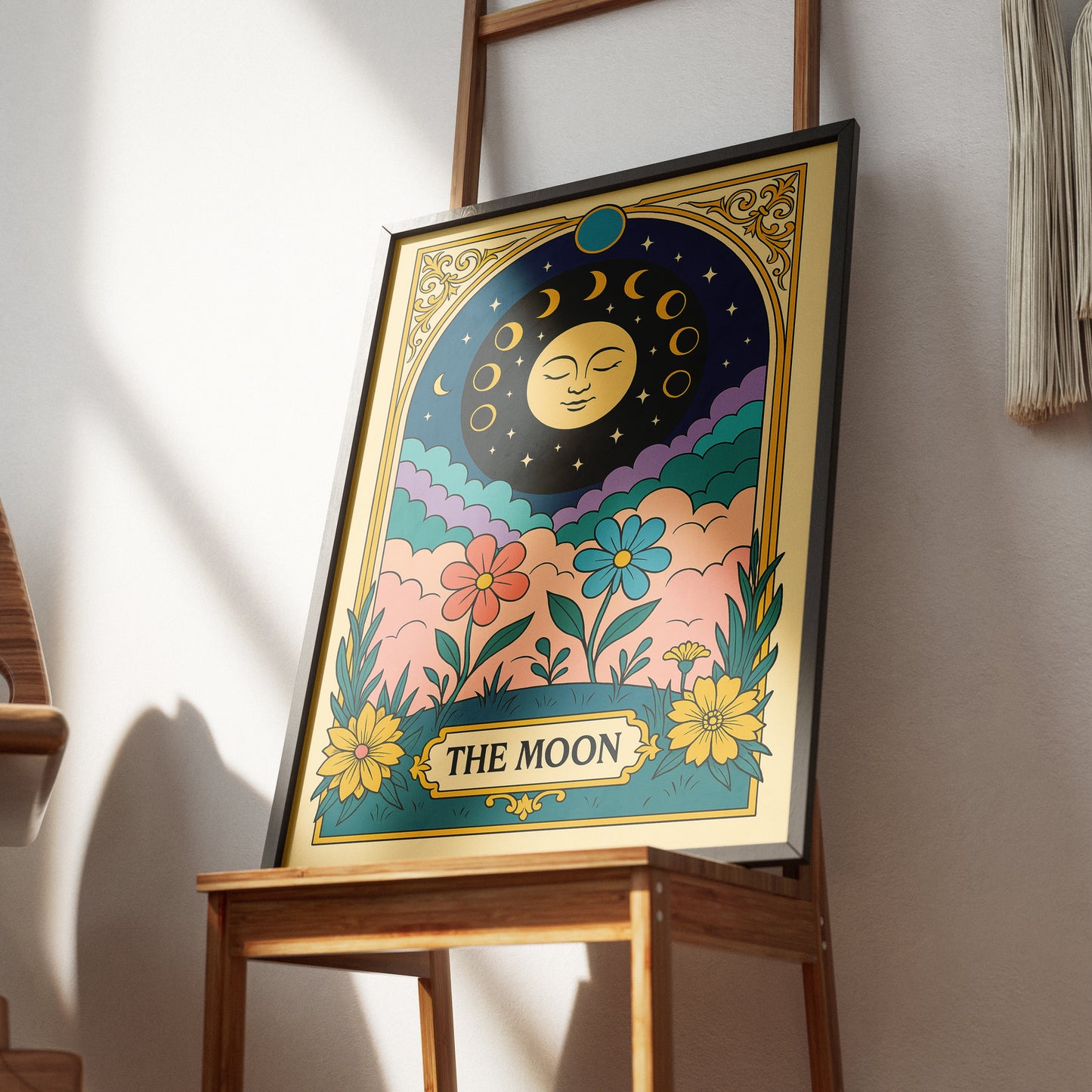 The Moon Tarot Card Printable Poster | Elegant Celestial Tarot Wall Art | Major Arcana Digital Download | Mystical Floral Astrology Decor