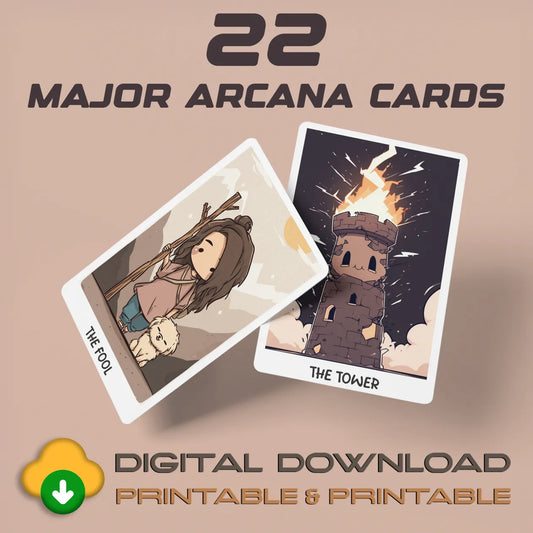 Chibi Major Arcana Tarot Card Set – 22 Printable Digital Cards (Kawaii Style)