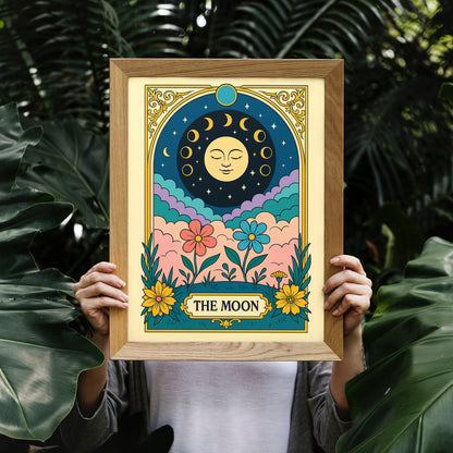 The Moon Tarot Card Printable Poster | Elegant Celestial Tarot Wall Art | Major Arcana Digital Download | Mystical Floral Astrology Decor