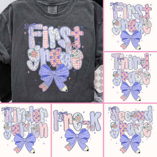 Preppy Back to School Floral PNG Bundle Png, First Day of School PNG, Preppy School Png, School Bundle Png, First/Second/Third Grade Design