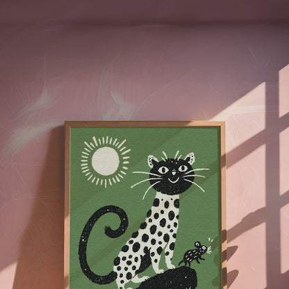 The Fool Tarot Cat Art Print – Whimsical Leopard Tarot Card Illustration, Digital Download, Animal Tarot Poster Wall Decor, Spiritual Gift